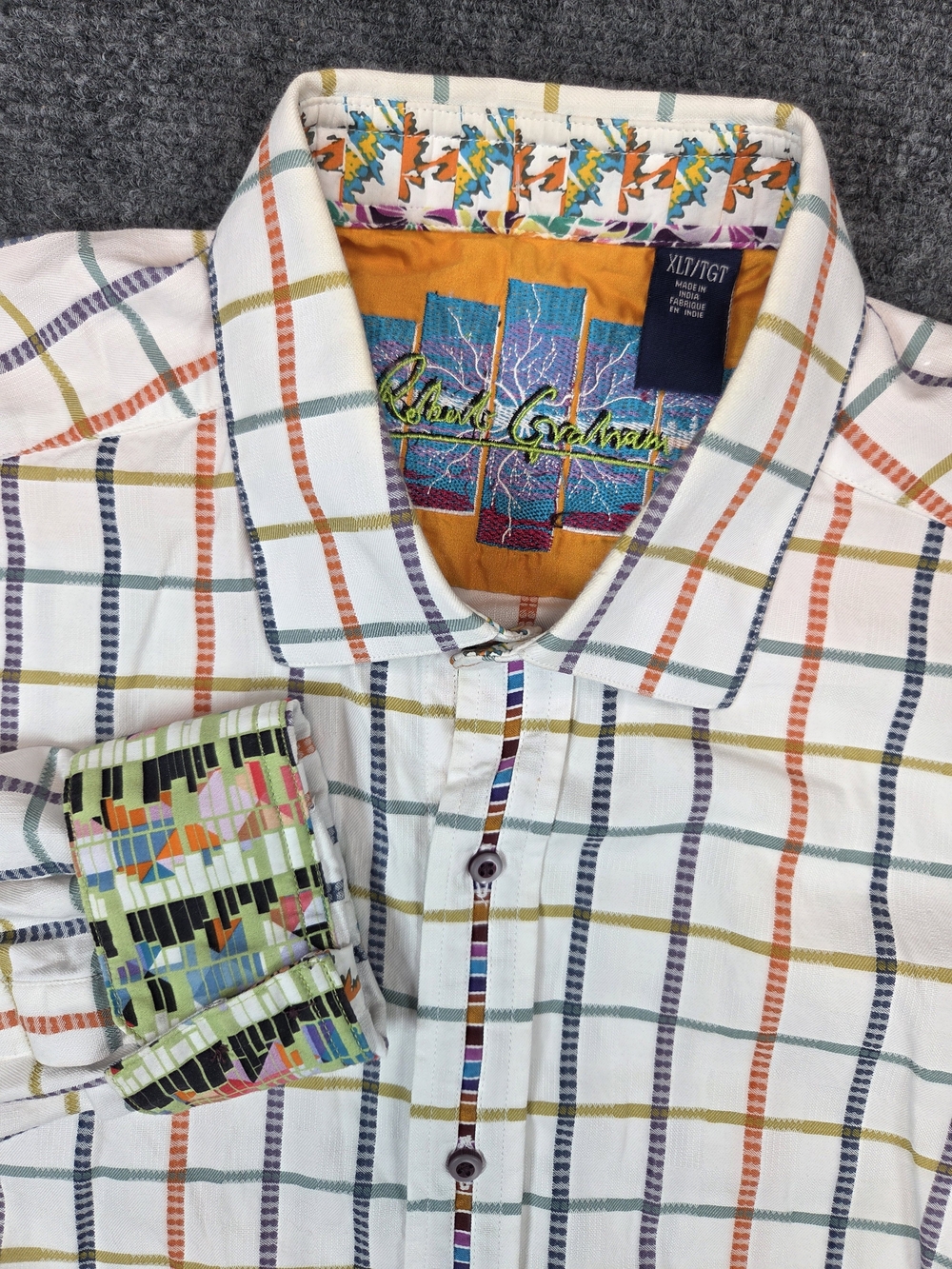 Robert Graham Shirt Mens XLT White Multi-Color‎ Windowpane